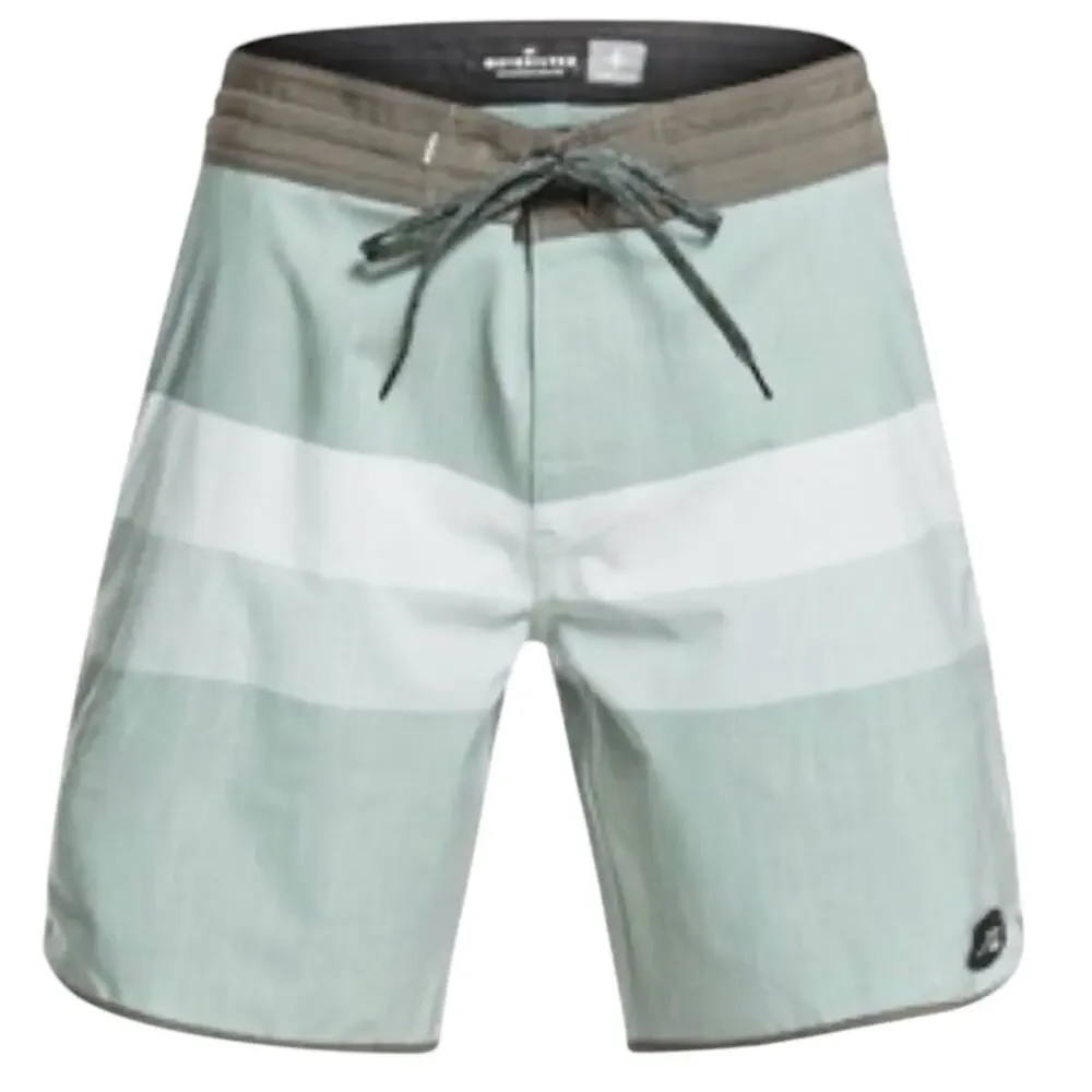Quiksilver Mens Boardshorts 38 Sage Green Colorblock Stripe Swim Shorts Stretch